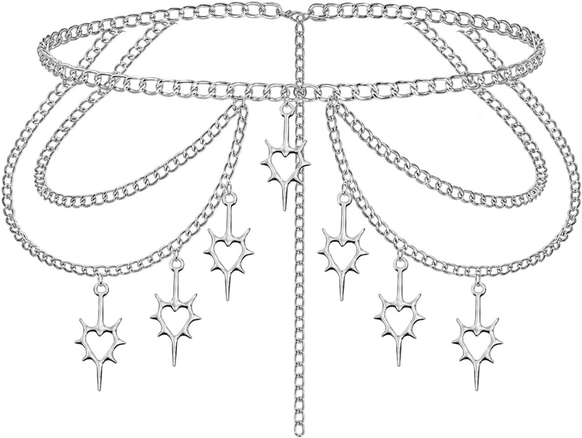 Taille Chain Riem Meerlaagse Metalen Riem Kettingen, Verstelbare Zilveren Ketting Riemen voor Vrouwen Tailleband Decor - ShopVlot