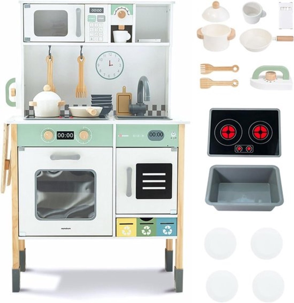 Houten kinderkeuken 3+ - Interactieve keukenset - Vaatwasser en krijtbord - Speelgoedkeuken voor jongens en meisjes