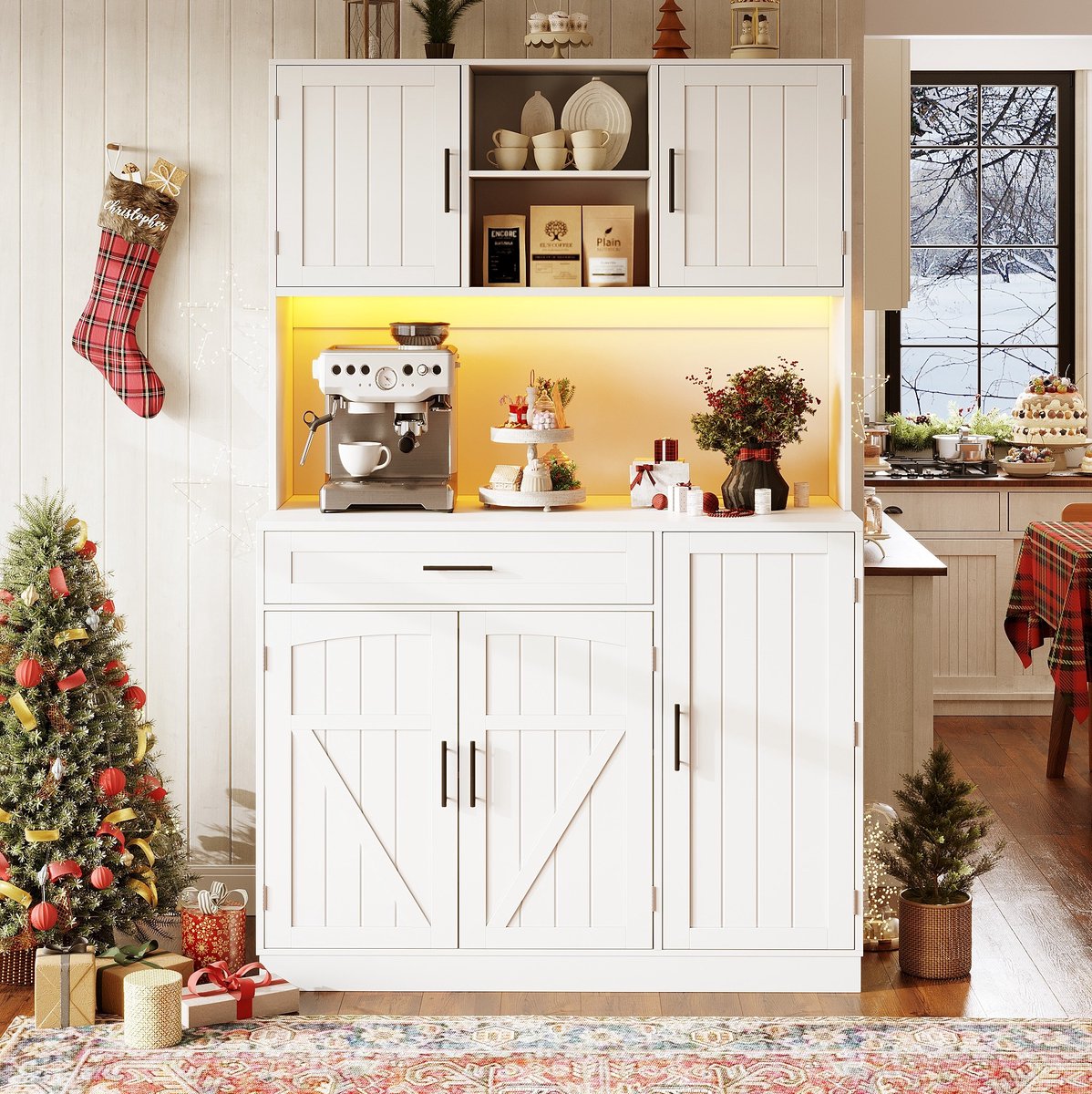 WUVRIE Keukenkast 110x38x180 cm - 5 deuren, LED en stopcontacten - Wit