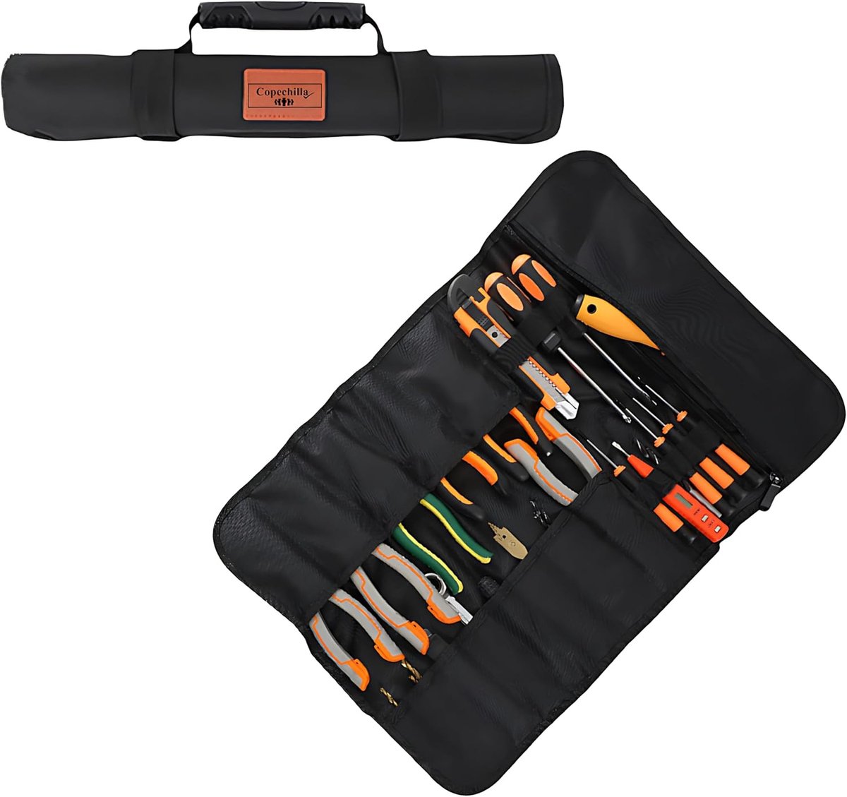 SnelShoppen - Tool Bag Roller Bag Zwart met Handvat en Elastisch Touw voor Motorfiets en Auto - Gereedschapszak voor Elektricien - Dikke Oxford Stof,