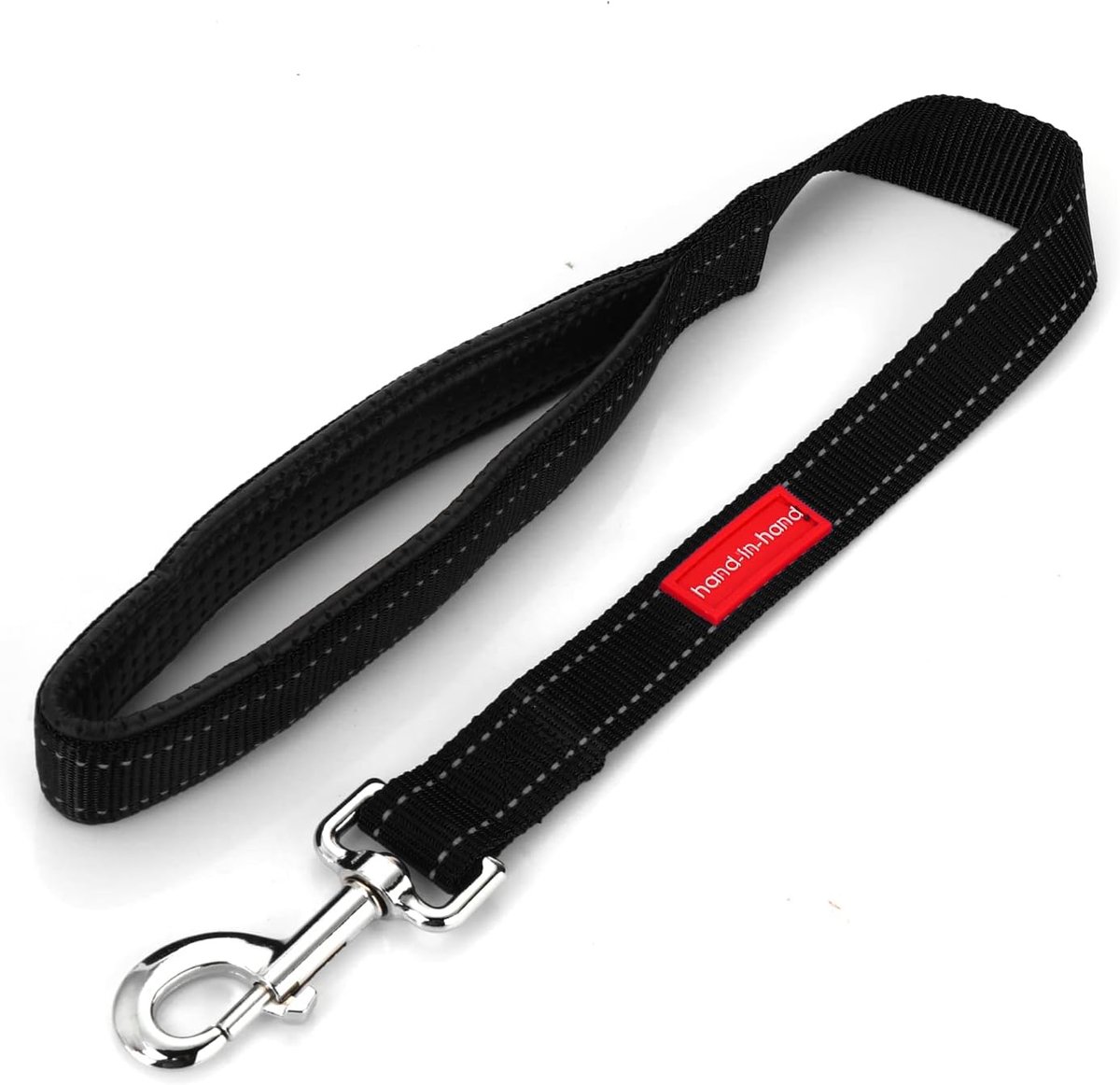 SnelShoppen - Korte Hondenriem met Gevoerde Handgreep, Dubbele Nylon Webband, Reflecterende Hondenlijn voor Wandelen en Training (Zwart)