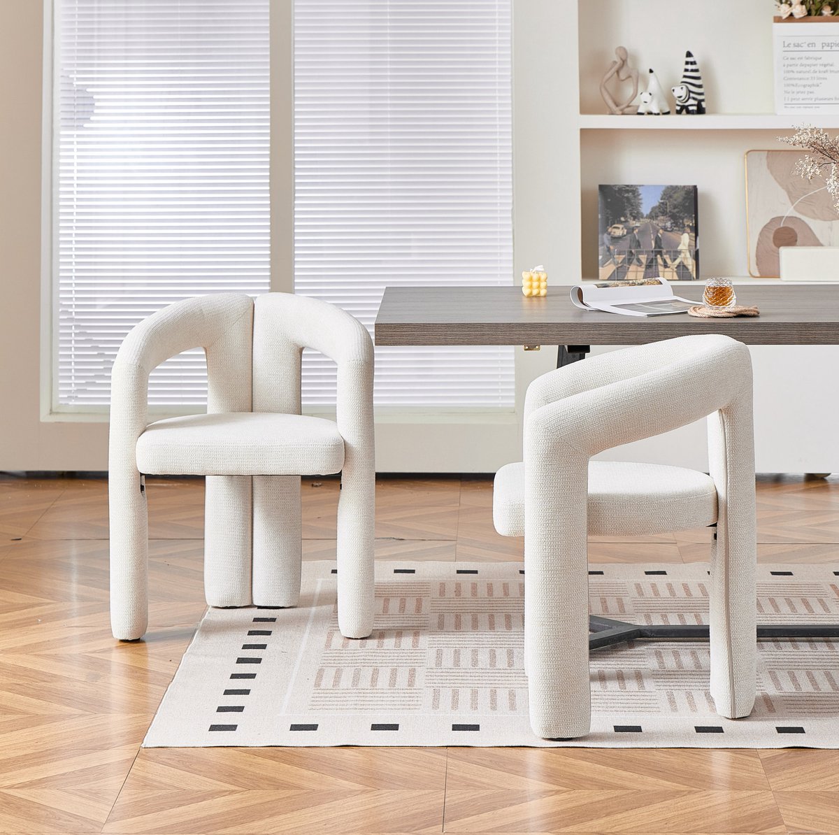MIVRAY Eetkamerstoel Set van 2 - Modern Minimalistisch Armleuningen - Chenille - Beige