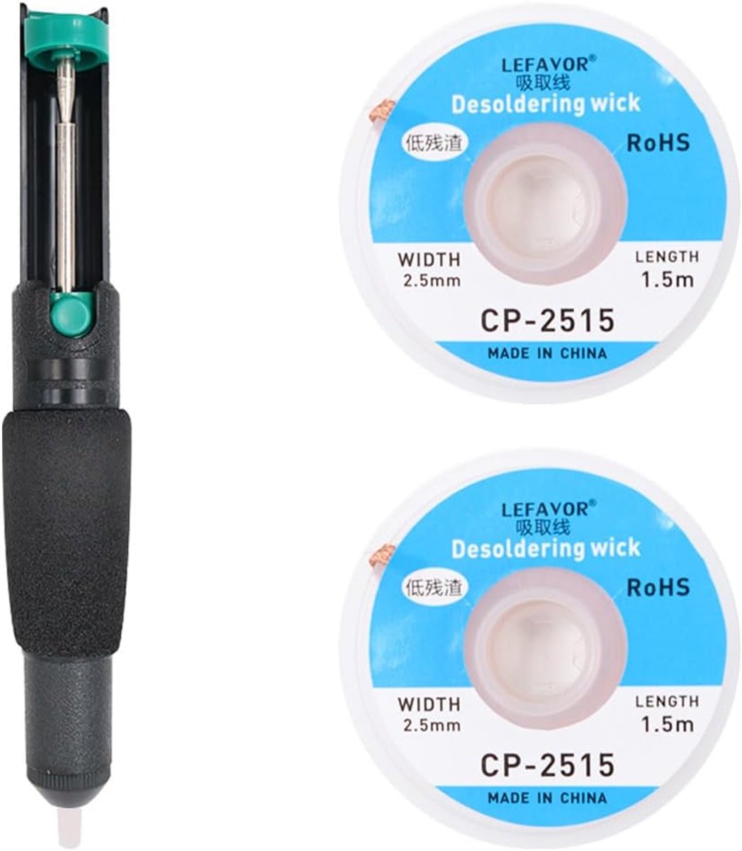 Solderpomp set 21CM - desoldering pomp met 2 soldeerstrips - ergonomisch ontwerp - eenvoudig in gebruik - ShopVlot
