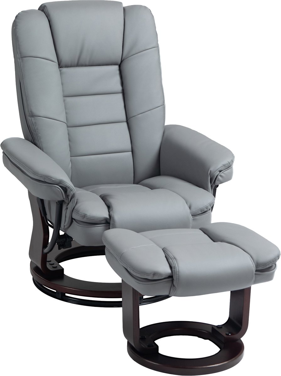 Homona Relaxfauteuil met hocker - 360° draaibaar - Verstelbare rugleuning - Kunstleer - 85 x 82 x 106 cm - Grijs