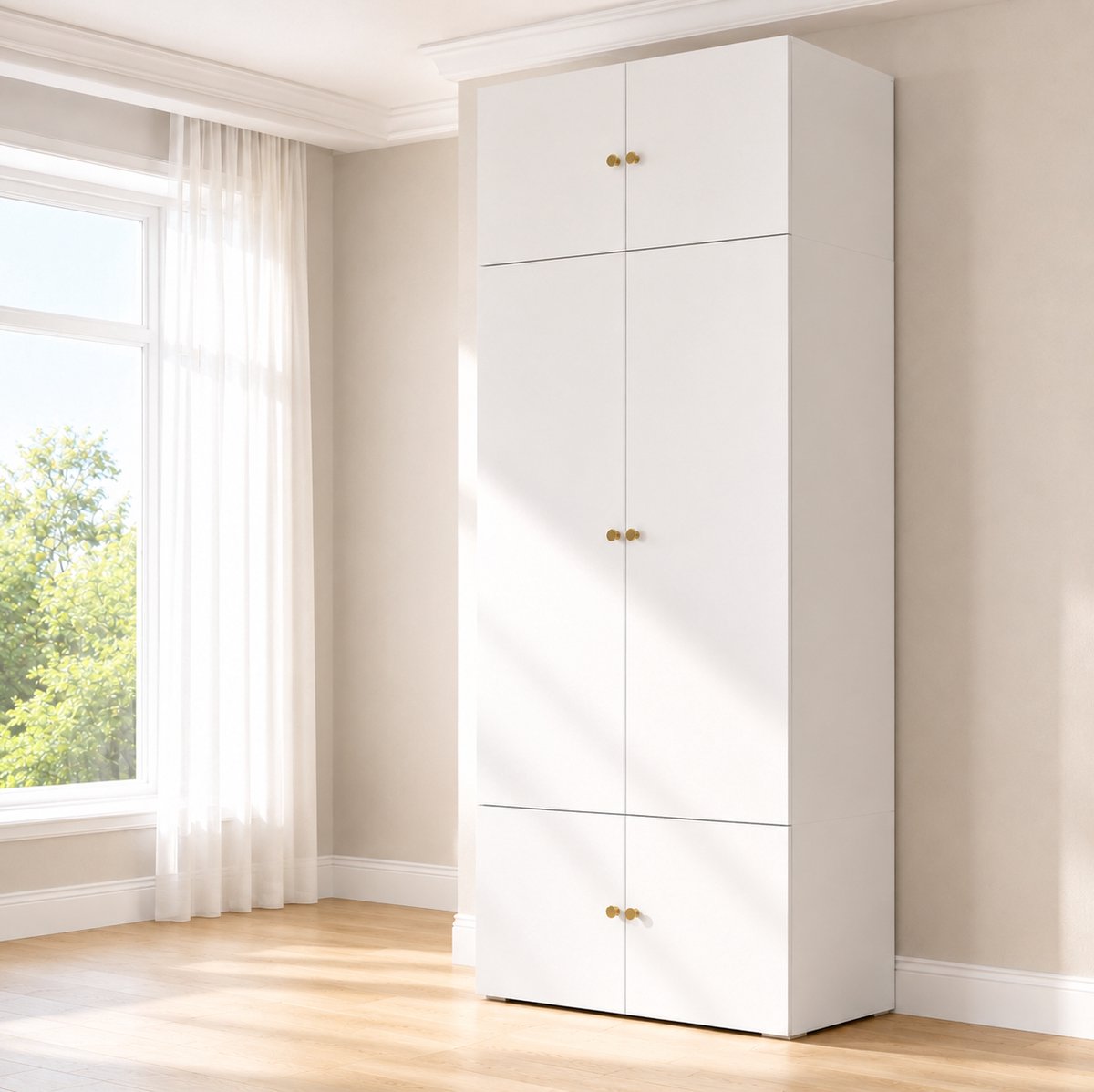 OKWISH Kledingkast Met Draaideuren En Kledingstang Voor Slaapkamer Kinderkamer En Kantoor Met Vijf Opbergvakken Spaanplaat Wit 90 x 50 x 200 cm