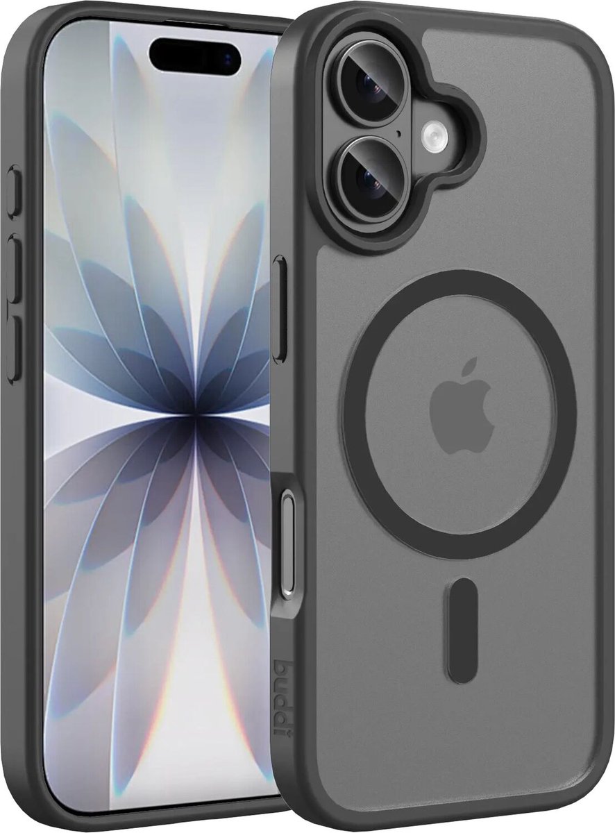 Buddi Frost Hoesje Geschikt voor Apple iPhone 17 - Mat Zwart - MagSafe Back Cover - Matchende kleur - Shockproof - Slank