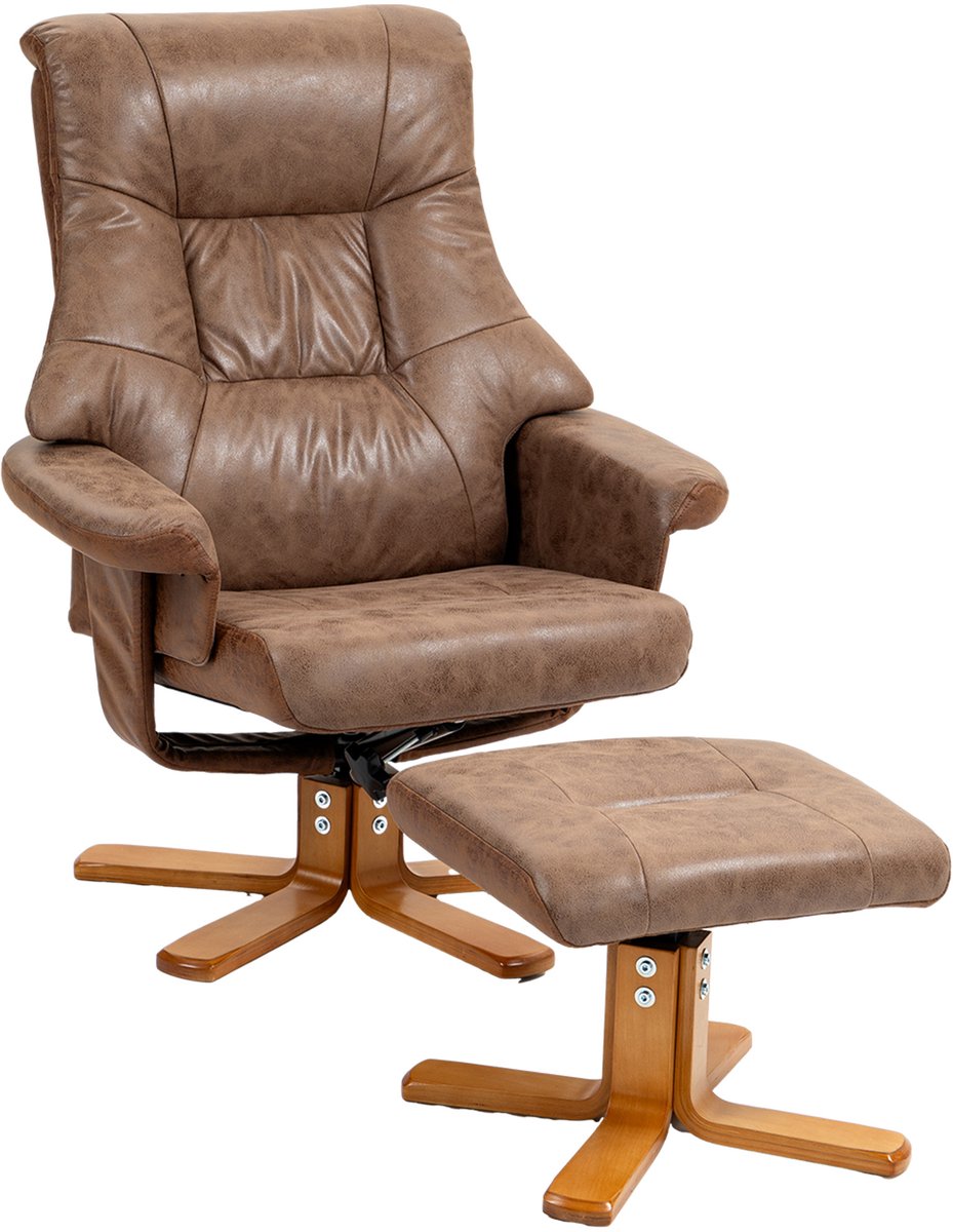 Homona Relaxfauteuil met voetenbank - 360° draaibaar en 135° verstelbaar - 78 x 82,5 x 109 cm - Bruin