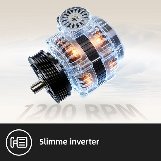 Vue détaillée d'un moteur inverter intelligent transparent avec des pièces incandescentes. "Inverter intelligent"