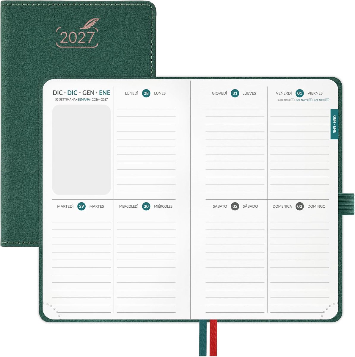 Zakagenda 2027 klein - PU-leer - Bosgroen - Perfect voor onderweg - ShopVlot