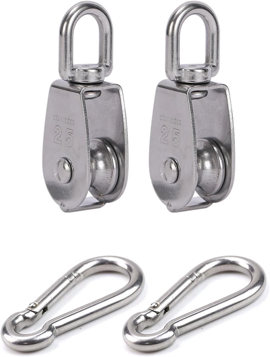 Set of 4 Bottle Cables, 2 Pieces M25 Pulley and 2 Carabiner Hooks M6, Pulleys for Ropes, Stainless Steel, Cable - ShopVlot