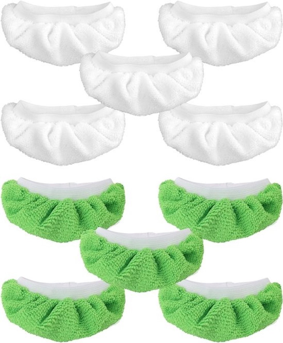 Stoomreinigerpads set - microvezeldoeken hoes wasbaar - vervangingspads voor handheld stoomreiniger - 10 stuks - wit groen - compatibel met stoomreinigers