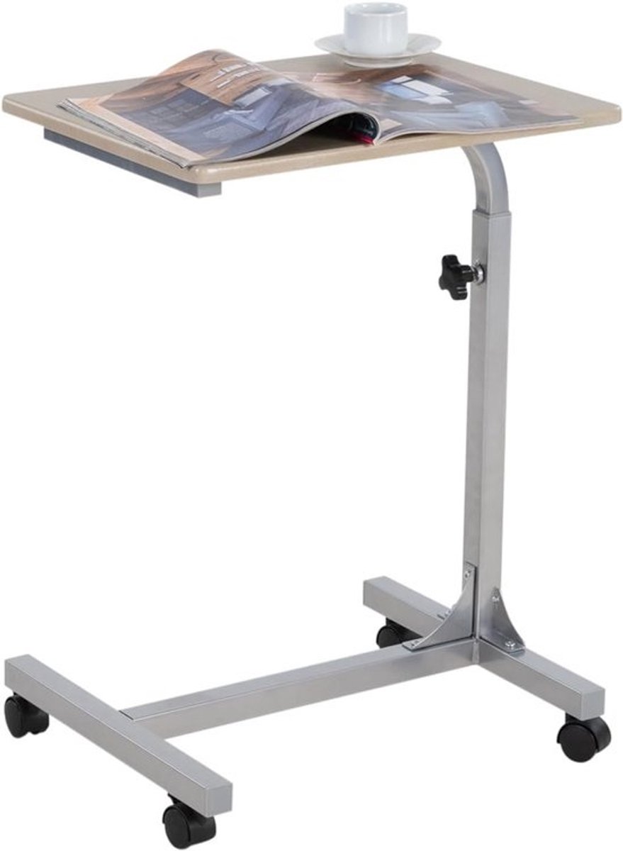 Verstelbare laptoptafel - Met wielen - Mobiele computertafel - Voor woonkamer, kantoor en slaapkamer - Eikenhout - 48x38x79 cm