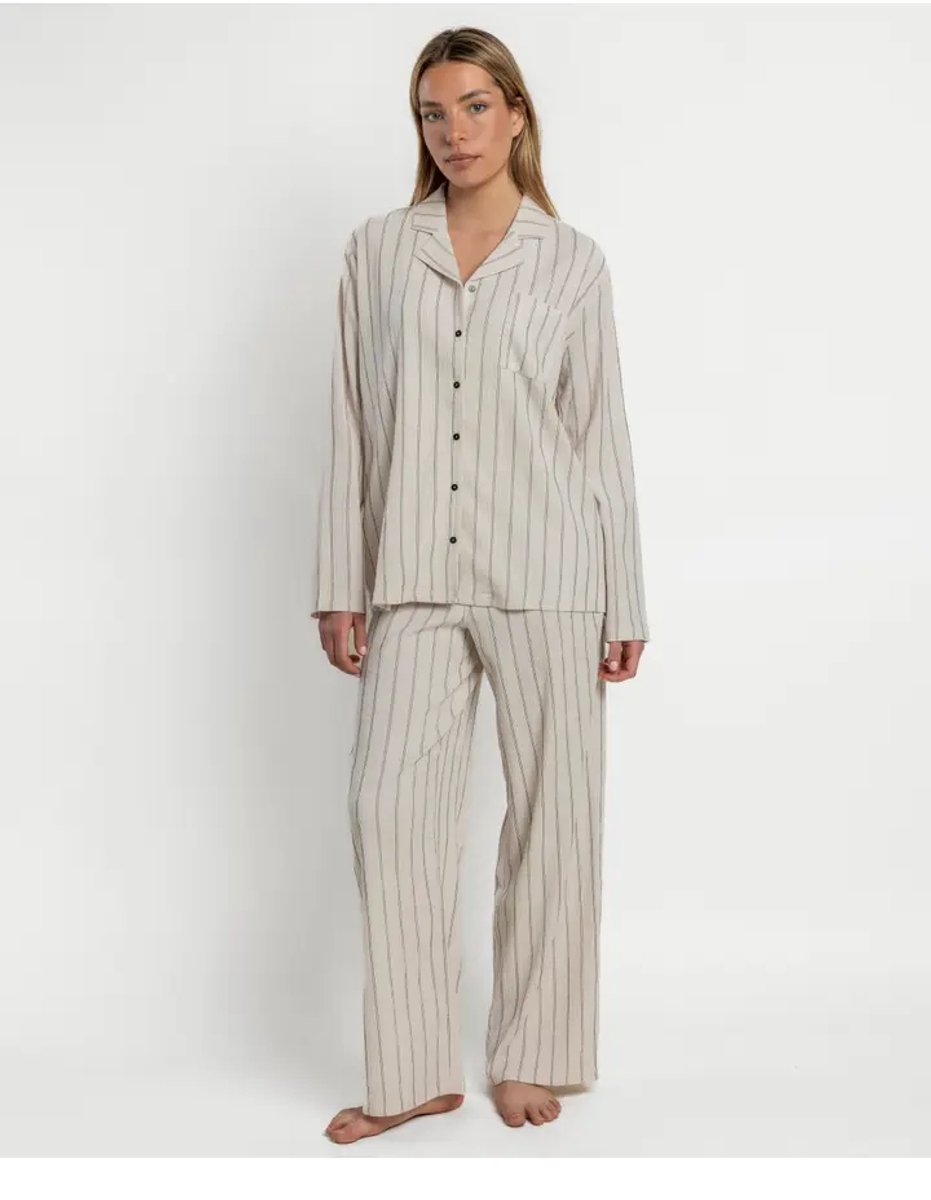 Admas Dames Pyjama Open Lange Mouw – Ecru