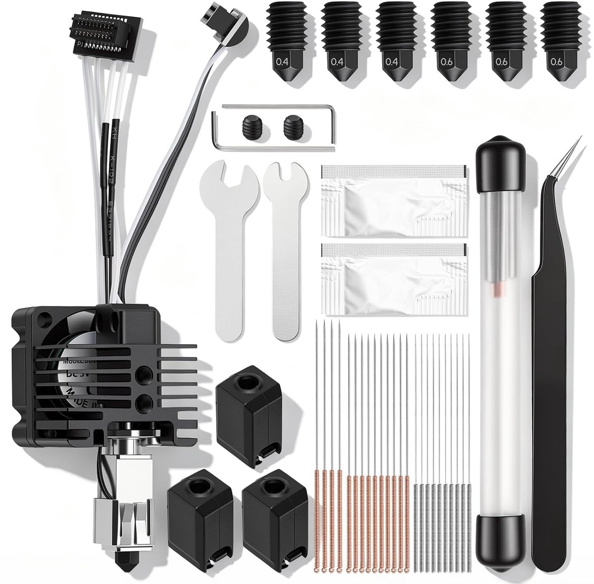 Hotend voor Bambu Lab P1S P1P, 40 stuks verwisselbaar SKD11 mondstuk 3D-printer Bambulab extruder, gehard staal, 300 °C hoge temperatuur, anti-verstopping, voor 3D-printliefhebbers