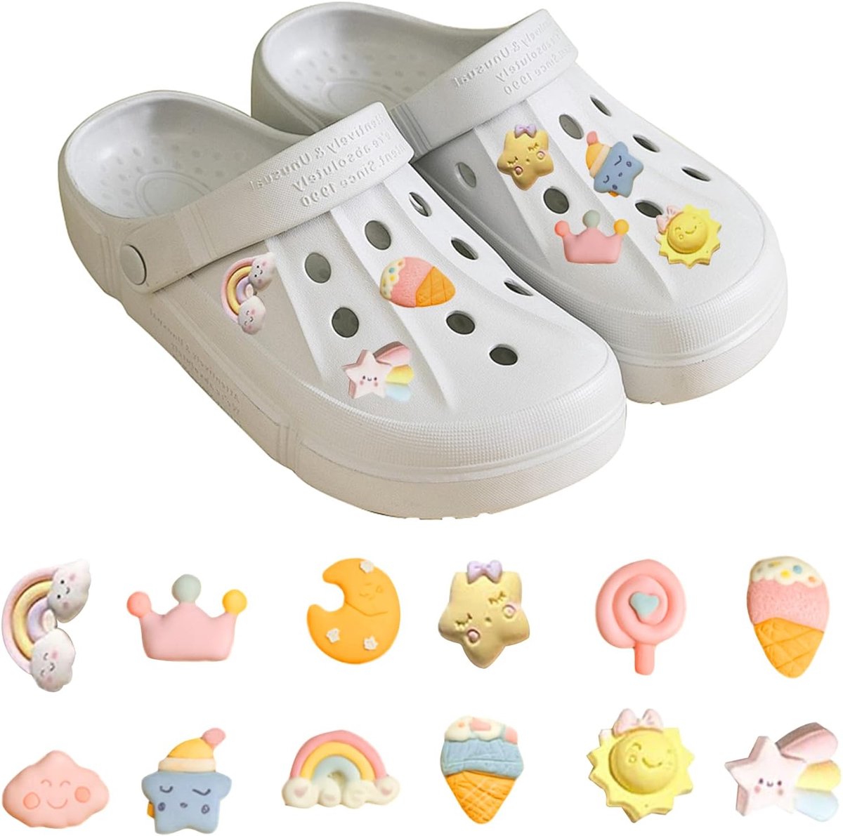 12 stuks clogs schoensieraden, kleurrijke schattige patronen stickers voor dames meisjes DIY clogs sandalen schoensieraden