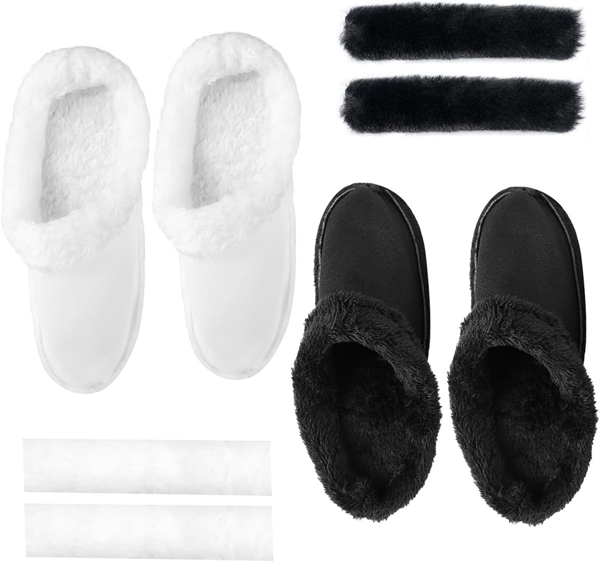 2 paar inlegzolen voor Crocs klompen, vervanging met pluizige fleece gevoerde voering, winterwit en zwart voor klompen met schoenveterhoes, warme verwijderbare pluizige voering