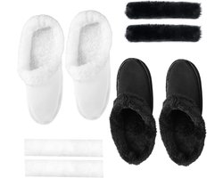 2 paar inlegzolen voor Crocs klompen, vervanging met pluizige fleece gevoerde voering, winterwit en zwart voor klompen met schoenveterhoes, warme verwijderbare pluizige voering