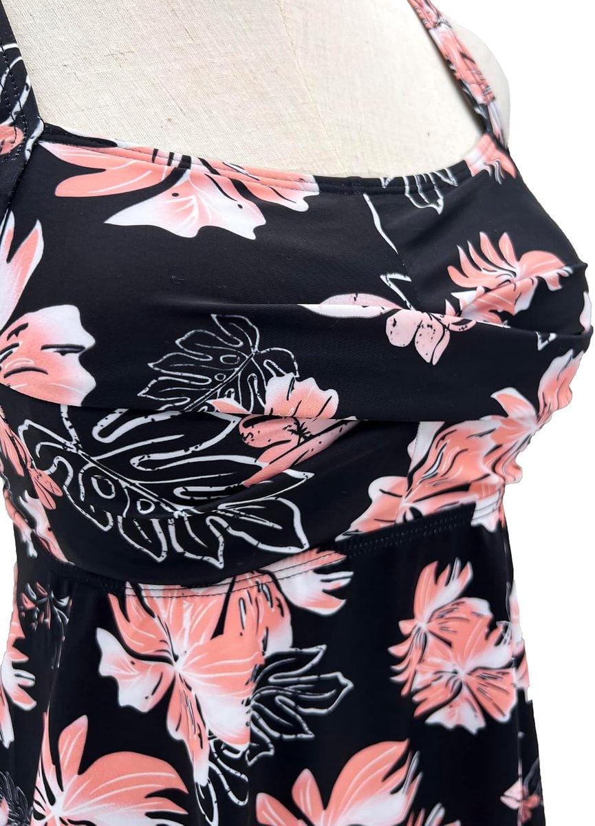 Sets voor dames, 2 stuks, twist front tankini-top met boyshort, buikcontrole, badmode, bloemenbadpak