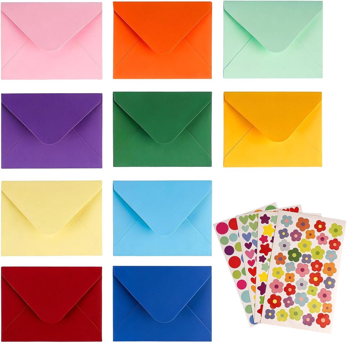 100 Stuks Mini-Enveloppen,10cm×7.5cm Kleurrijke Mini-Enveloppen voor Wenskaarten,Kleine Enveloppen voor Bruiloften,voor Cadeaukaart,Bruiloft,Verjaardag,Feestartikelen (MultiGekleurd)