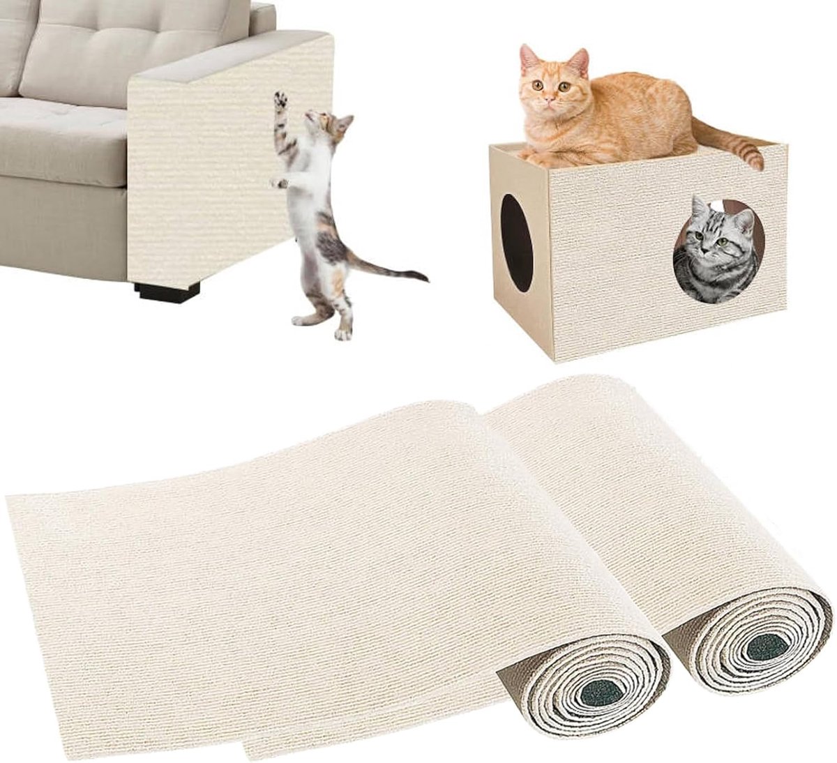 Krabmat voor bank en muur, zelfklevend, 2 stuks, 30 x 100 cm, krasbescherming voor bank, kat, snijbare bescherming tegen kattenkrabben, bankbescherming, doe-het-zelf klauwen, kattentapijt, beige