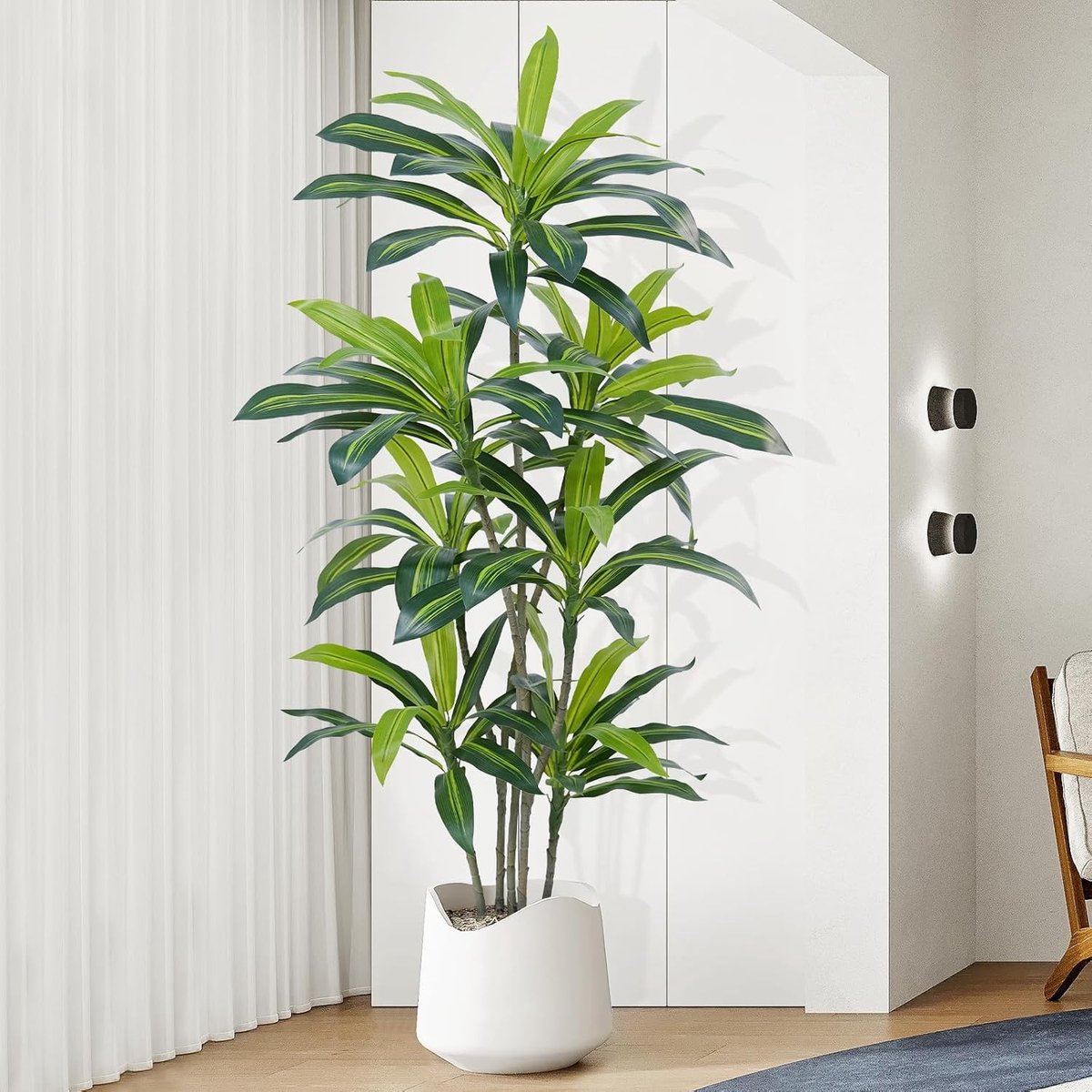 180cm Kunstmatige Boom kunstplant Dracaena Grote kunstplanten met zwarte plantenbak Kunstplanten voor binnen Kunstplant voor binnen Slaapkamer Kantoor Huis Gangdecoratie (1 stuk)