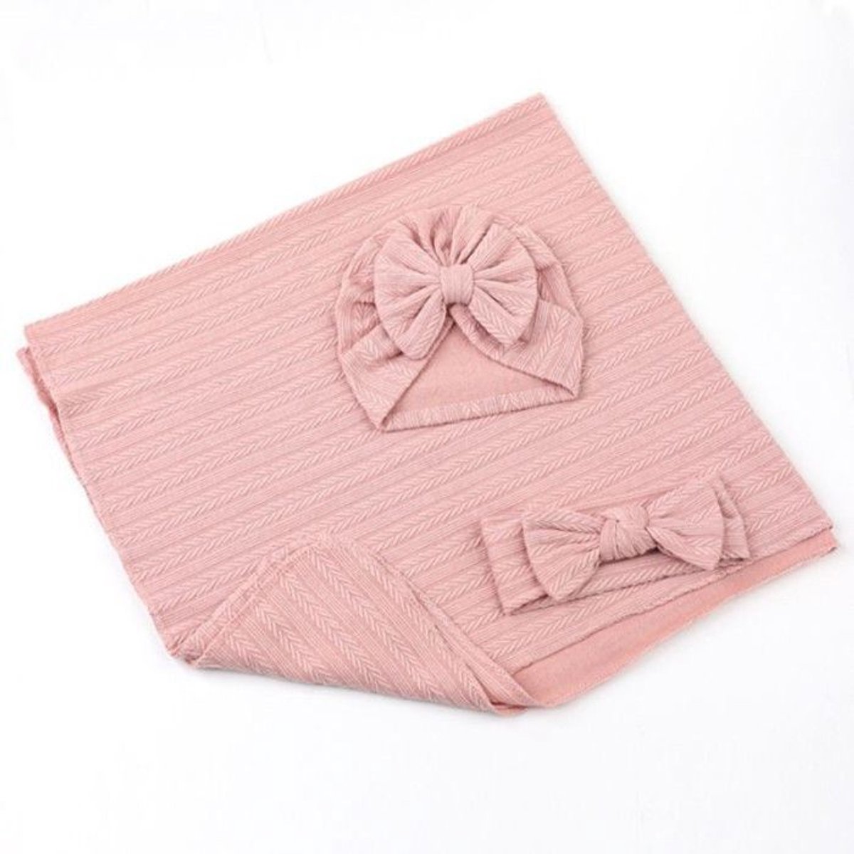 Babywikkeldeken set, pasgeboren, polyester-katoenmix, tarweprint, zonder rits, fotogeniek, roze.