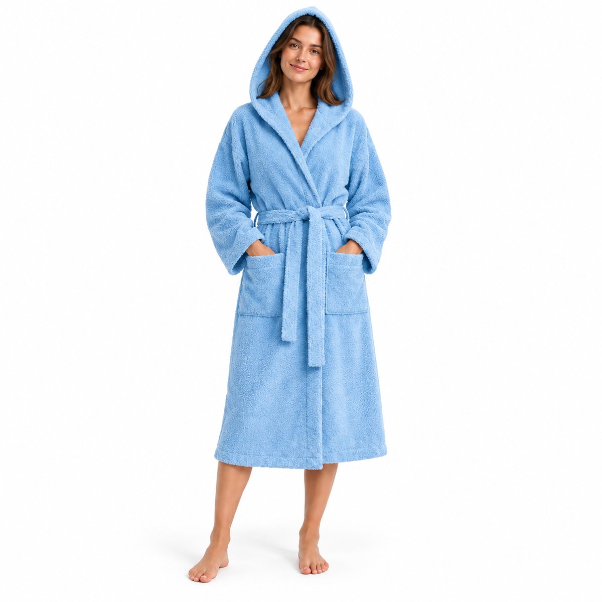 The Linen Room Badjas met Capuchon – 100% Egyptisch Katoen – 420 GSM – Unisex XXL– Lichtblauw