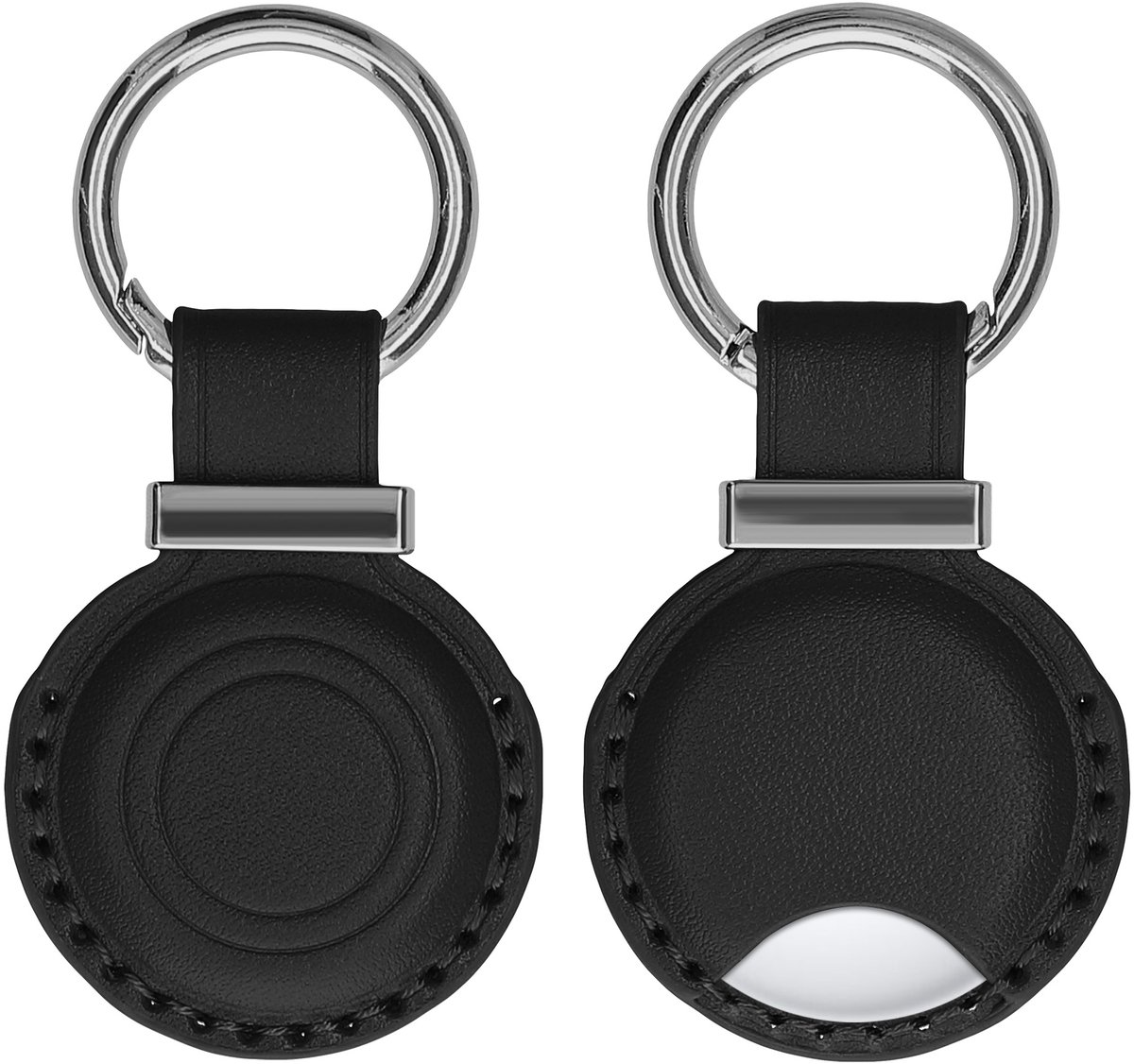 kwmobile Hoes compatibel met AirTag - Leren sleutelhanger voor GPS tracker, houder cover zwart