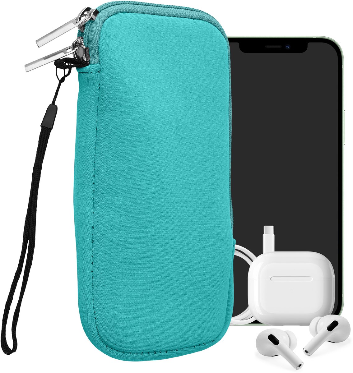 kwmobile telefoontasje universeel geschikt voor XXL - 7" smartphones - 17,7 x 8,5 cm - Hoesje met rits en polslusje -In turquoise -