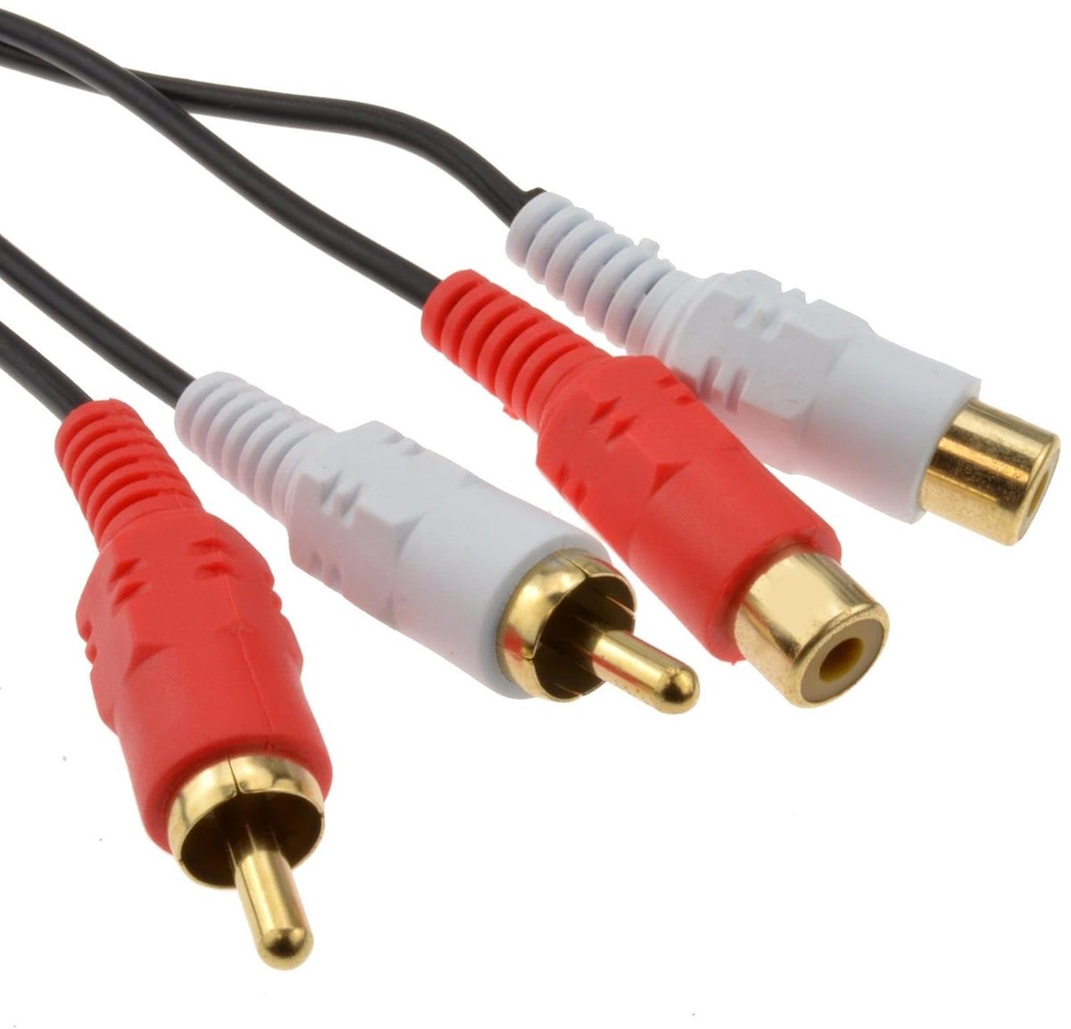 kenable RCA Phono Extension Cable Twin Plugs to Sockets Audio Lead Gold Plated 0.5m Black - ShopVlot