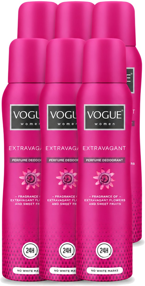 6 x Vogue Women - Extravagant - Parfum Deodorant - 150 ml - Voordeelverpakking - 6 stuks