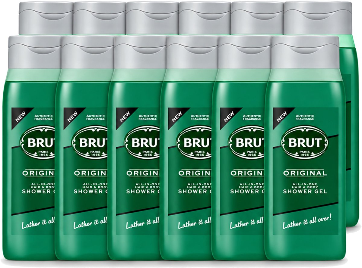 12 x Brut - Douchemiddel - All in One Haar en Body - Original - Verzorgend & Verfrissend - 500ml - Voordeelverpakking - 12 stuks
