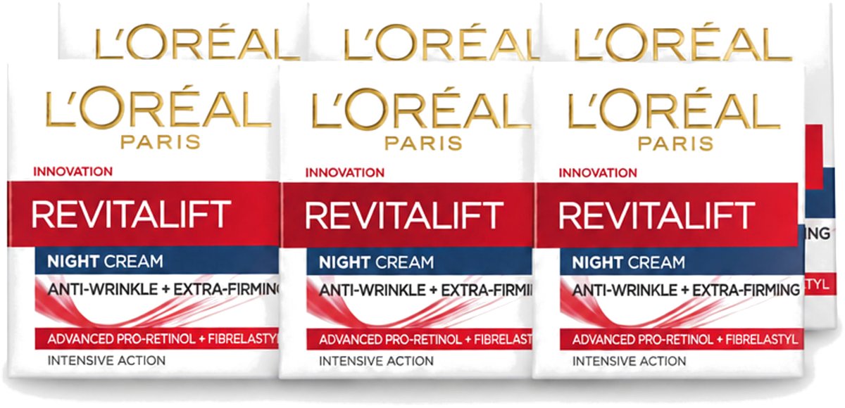 6 x L'Oréal Revitalift - Nachtcrème - Anti-Rimpel - Hydraterend en Verstevigend - 50 ml - Voordeelverpakking - 6 stuks