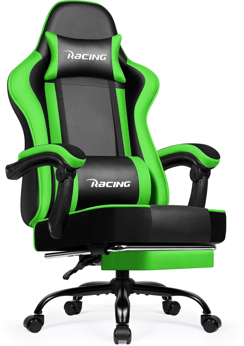 Homimaster Gamingstoel - 165° Rugleuning - Voetensteun - Groen /Zwart