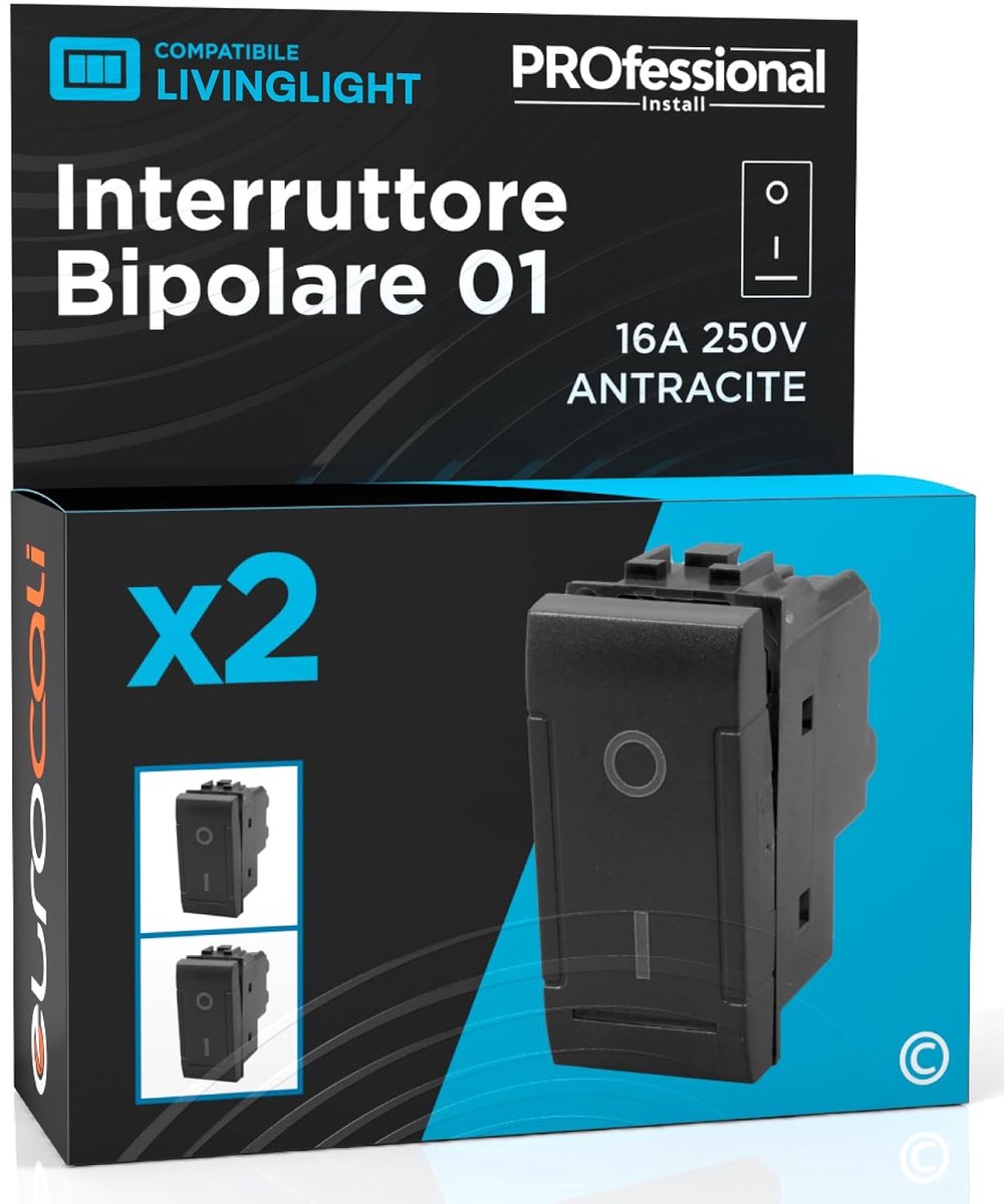 2-pins schakelaars 16 A - antraciet - verlicht - eenvoudig te installeren - ShopVlot