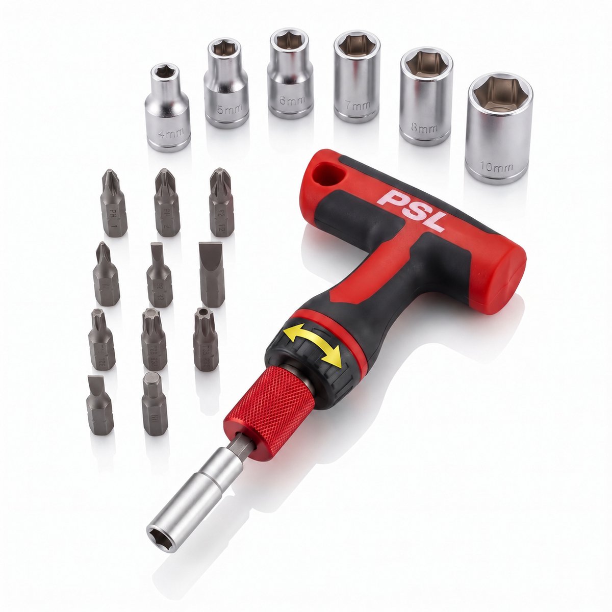 Schroevendraaierset 18-delig T-greep Bitset Doppen Torx Compacte Ratel Gereedschapset