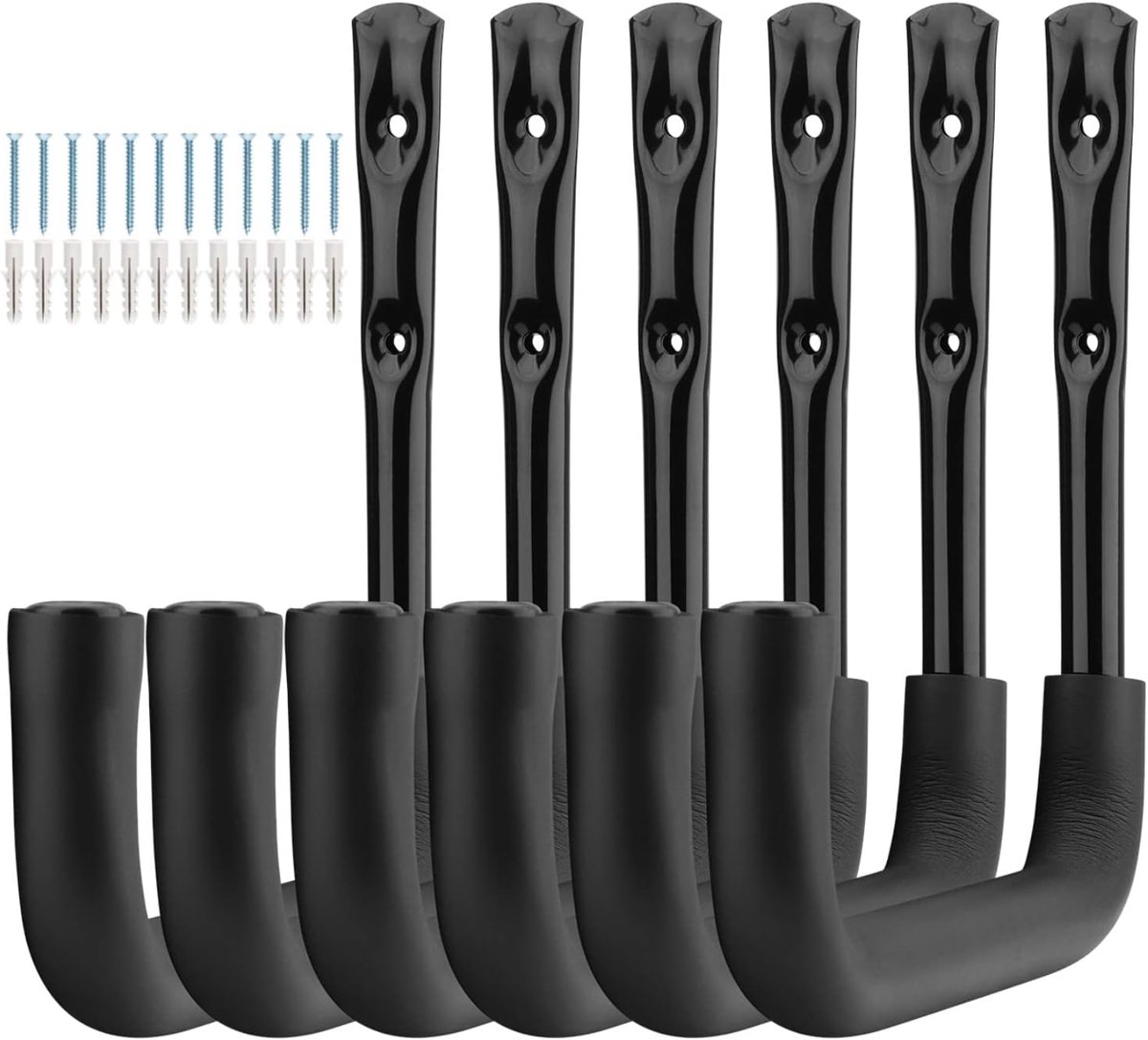 SnelShoppen - Heavy Duty Opslaghaken 25 cm - Garage Haken Wandmontage voor Fietsen, Tuingereedschap, Ladders, Stoelen - Set van 6 - Ruimtebesparend vo