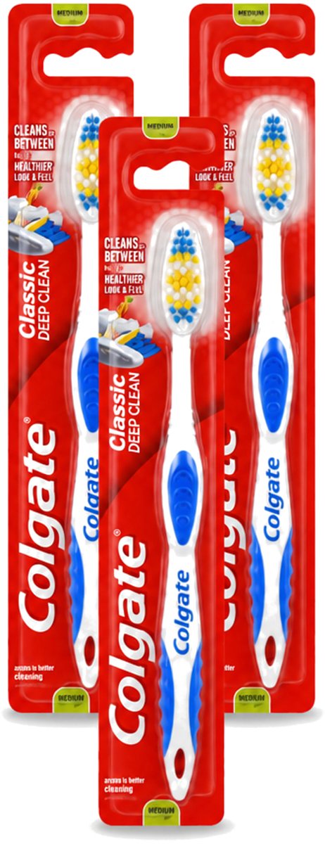 3 x Colgate - Tandenborstel - Classic Deep Clean Medium - 1 Tandenborstel - Voordeelverpakking - 3 stuks