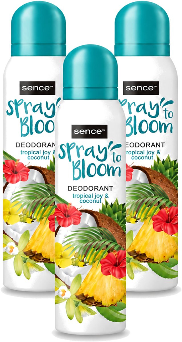 3 x Sence - Tropical Joy & Coconut - Deodorant - Exotisch - 150 ml - Voordeelverpakking - 3 stuks