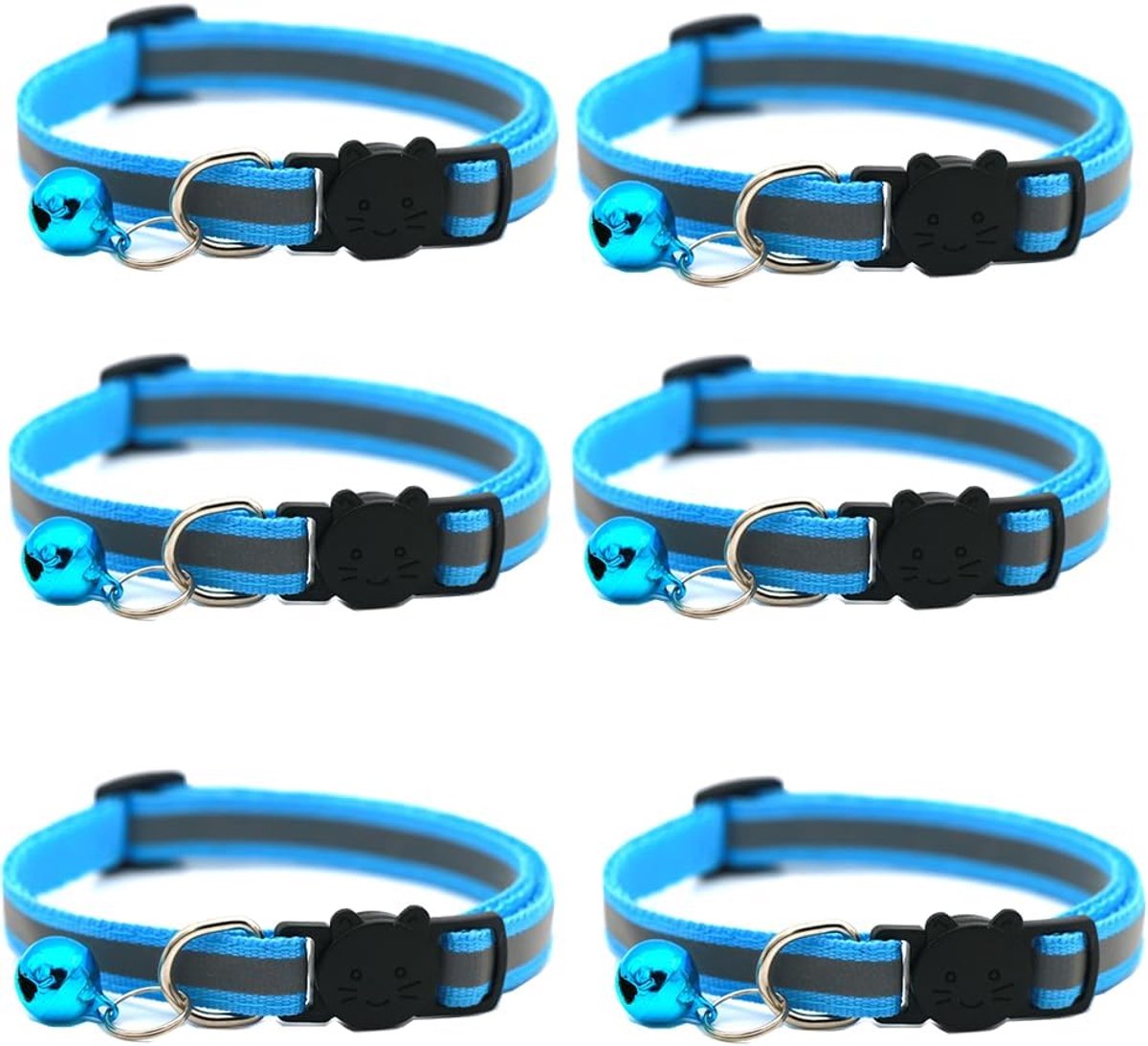 SnelShoppen - 6 Stuks Kattenhalsbanden Quick Release Reflecterend Met Bel voor Kitten (Lichtblauw) - Duurzaam en Veilig