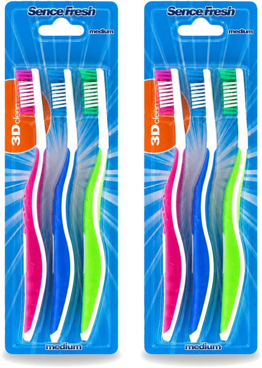 2 x Sence - Fresh 3D-Extra Clean - Tandenborstels - Medium - 3 Tandenborstels - Voordeelverpakking - 2 stuks