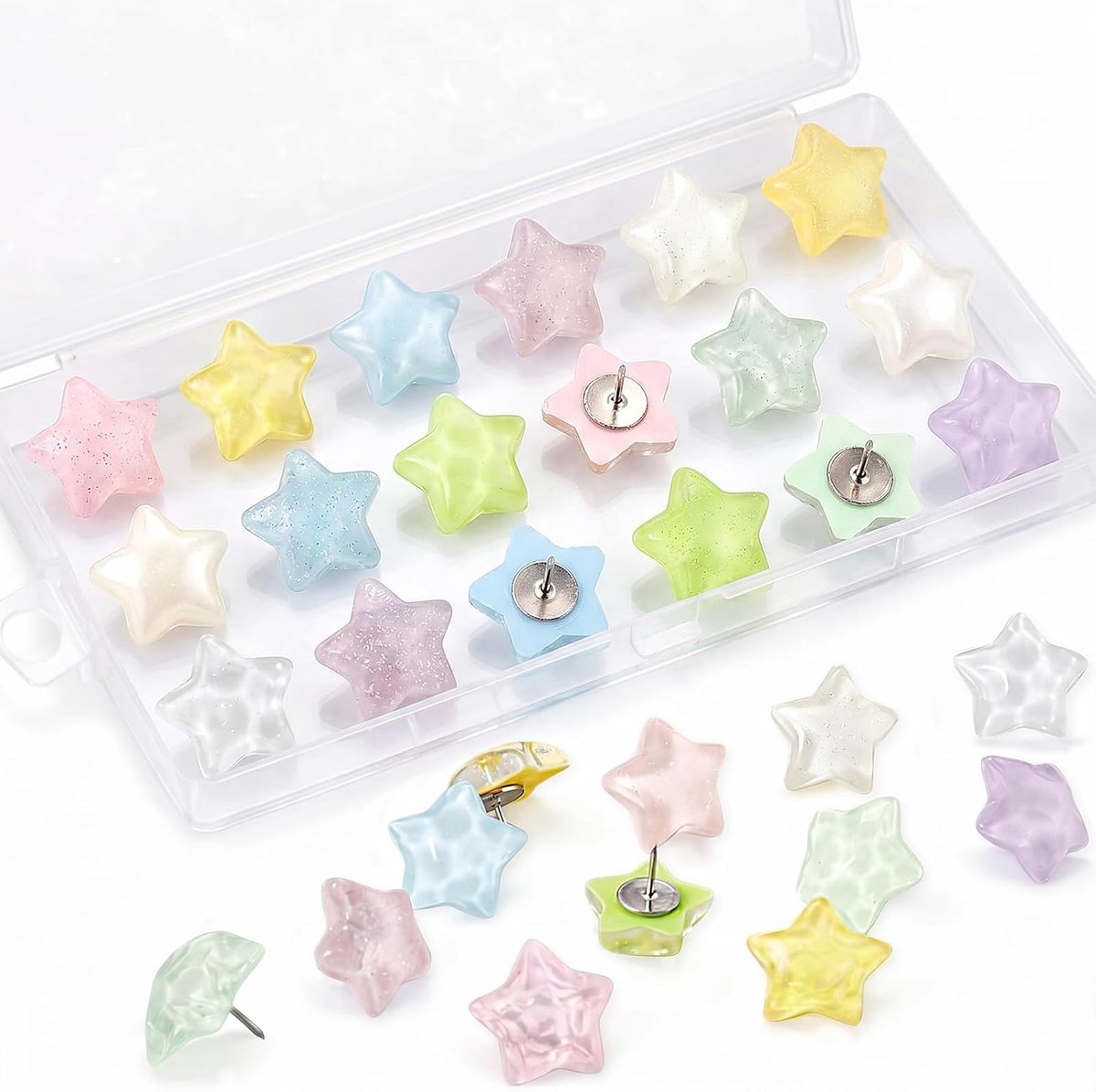 Thumbtacks, Star Shaped, 30 Pieces, Sharp Steel Tip & Easy To Mount, For Cork Board Photo Wall Maps, Resin Stainless - ShopVlot