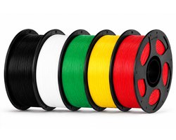 3D Printer Filament Bundel – 5KG (5 × 1KG) | Zwart, Wit, Groen, Geel & Rood | 1,75mm Filament