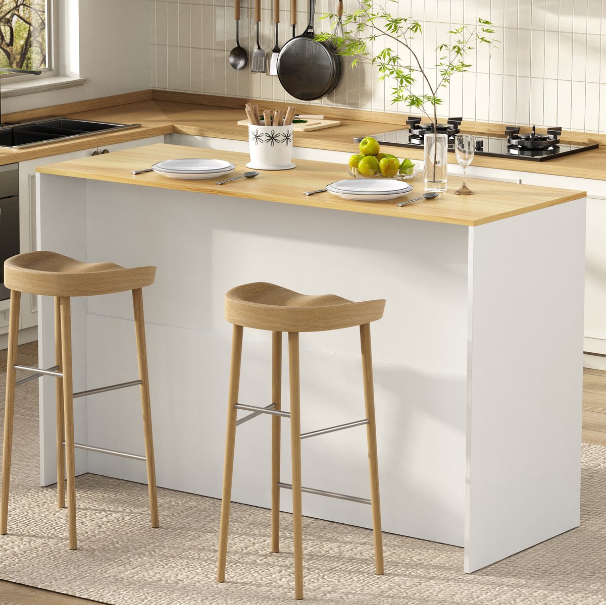 MODFU - Keukeninsel - LED-Verlichting - Lades - Verstelbare Legplanken - Vrijstaand - MDF - Wit