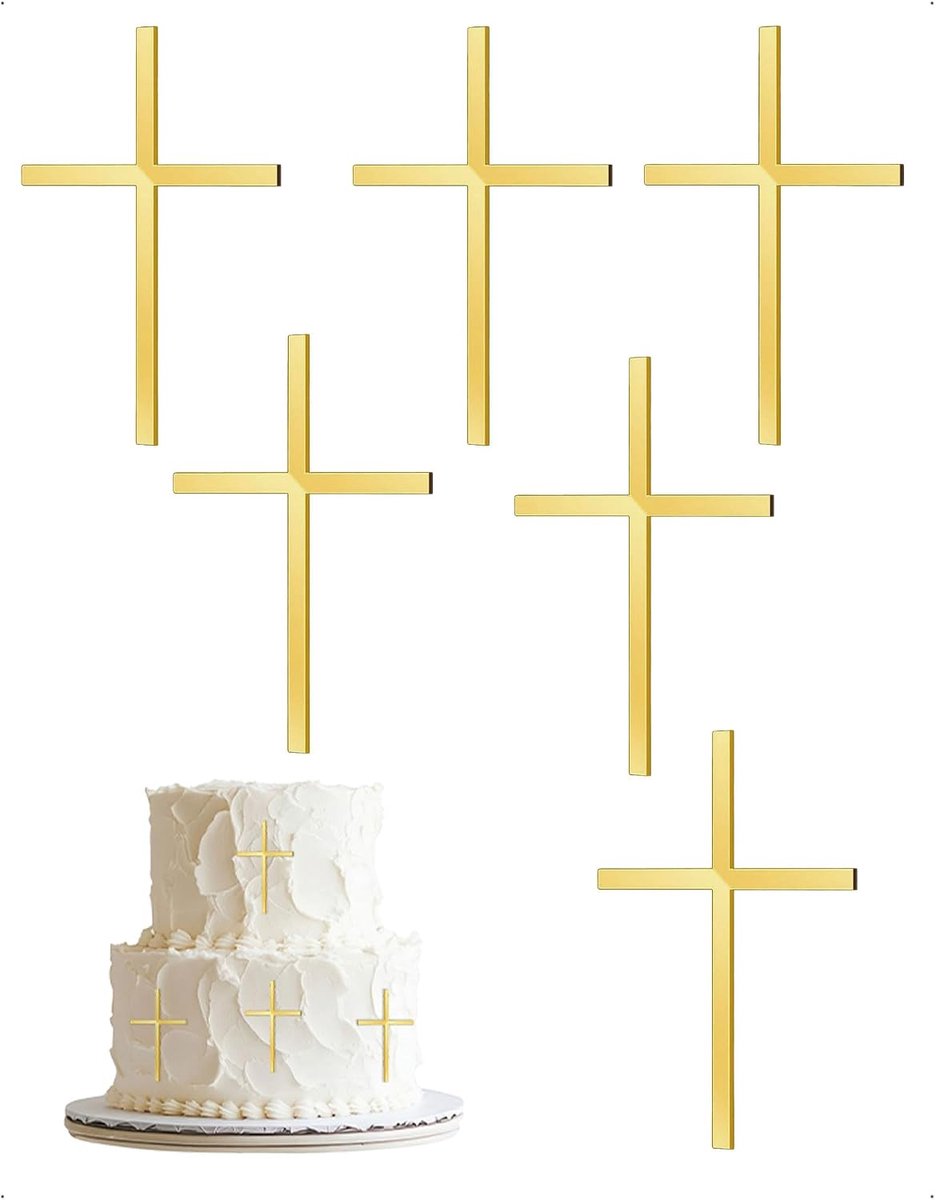 6 stuks acryl kruis taartdecoratie goud voor communie, doop, vormsel, taarttopper, eerste communie, meisjes en jongens, taartsteker, vormsel, doop, kruis, goud
