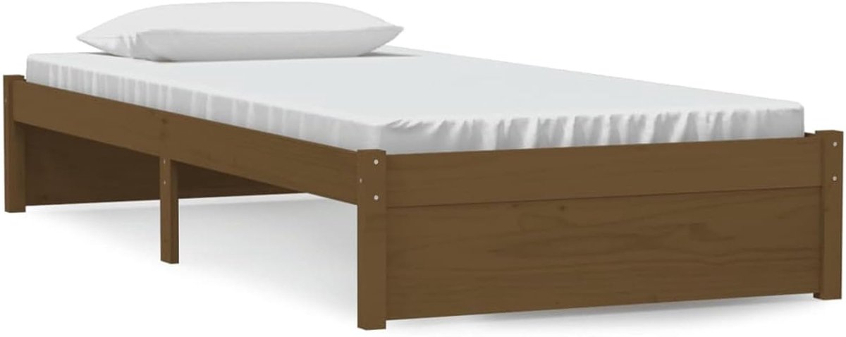 Houten bed, 90 x 190 cm, met multiplex, amberkleurig, gemaakt van grenen, robuust, stabiel en, ideaal voor kleine en kinderkamers