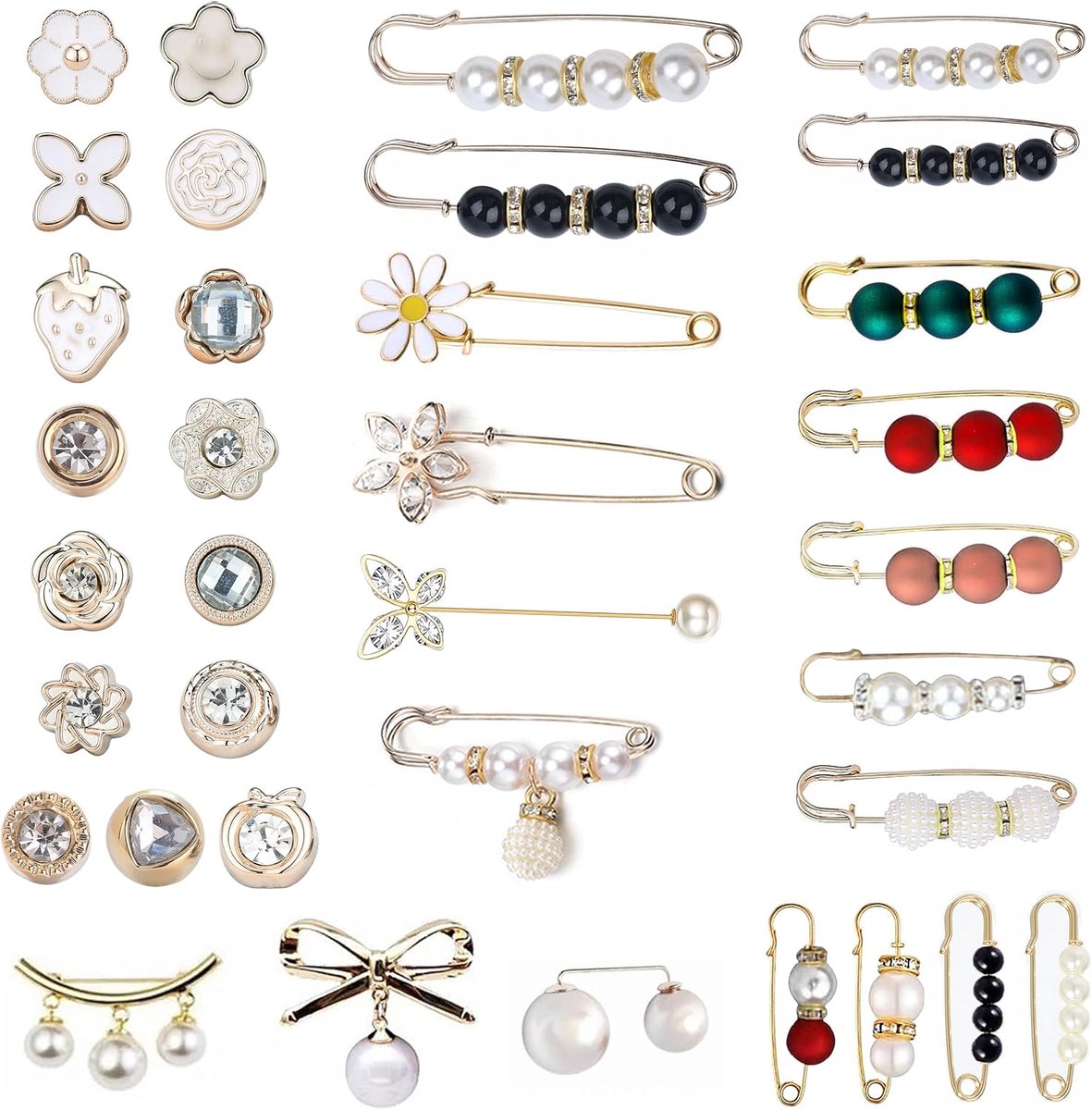 Parel Broche, 40 Stuks Broches voor Kleding, Kunstmatige Parel Broche Pin Broche Knopen voor Dameskleding Sjaal Trui en Jurk