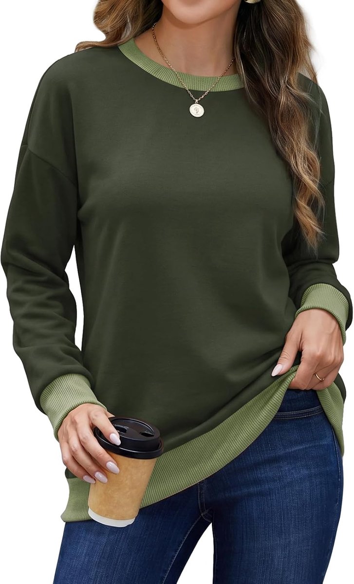 Trui dames ronde hals sweatshirt contrast losse lange mouwen bovenstuk