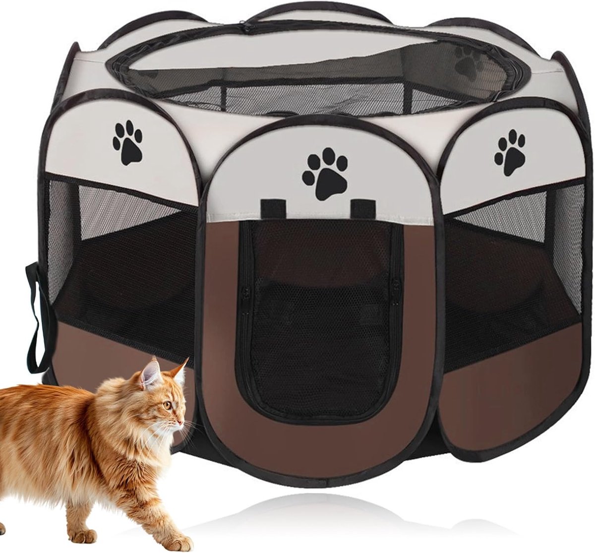 Dierenren voor puppy's, buitenren voor katten, konijnen, honden en kleine dieren binnen en buiten (bruin)