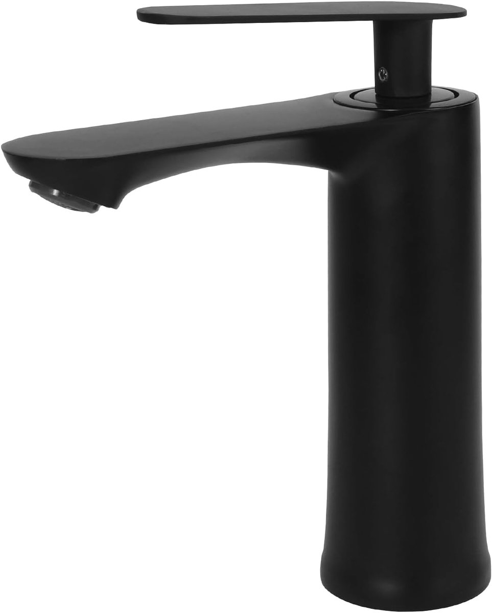 Kraan, zwart, mengkraan voor warm en koud water, wastafelkraan, badkamerkraan, eengreepsarmatuur voor wastafel, wastafel, aansluiting G3/8 en slang van 60 cm